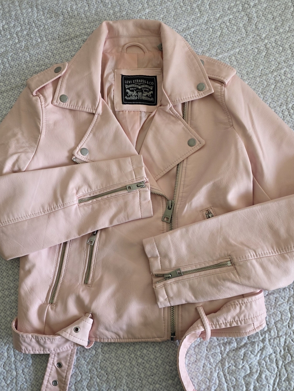 Levi Strauss & Co Rosewood Faux Leather Zipper Utility Biker Jacket Size S - Picture 4 of 13